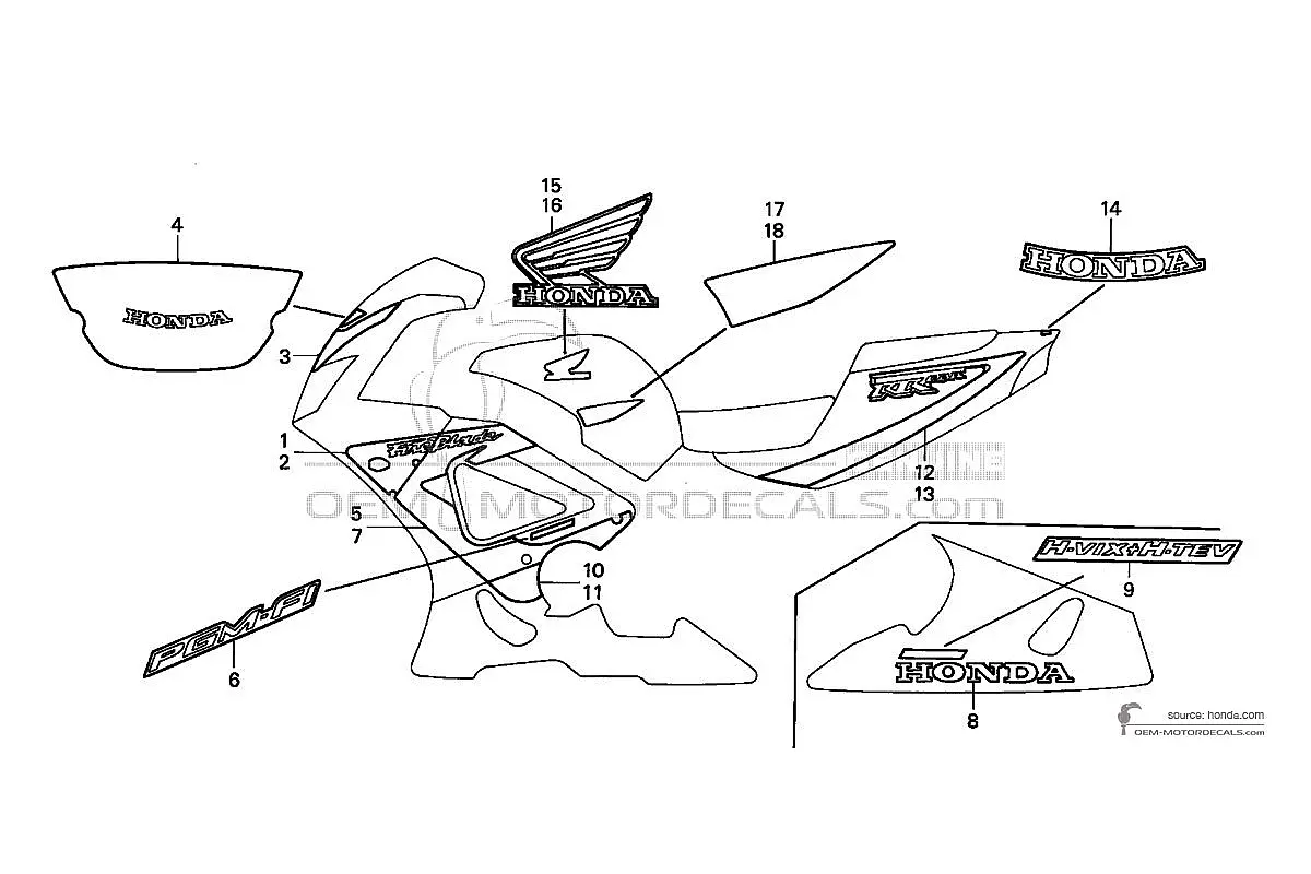 Decals for Honda CBR900RR 2001 - Red • Honda OEM Decals