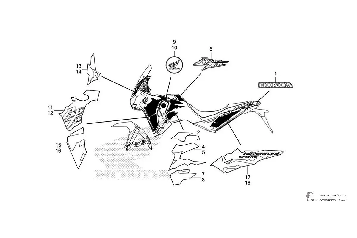 Autocollants pour Honda CRF1100L AFRICA TWIN ADVENTURE SPORTS 2024 - Blanc • Honda Autocollants OEM