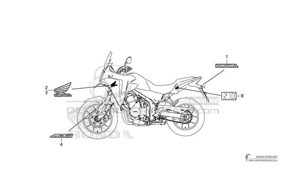 Naklejki do Honda NX500 2024 - Czarny • Honda Naklejki OEM