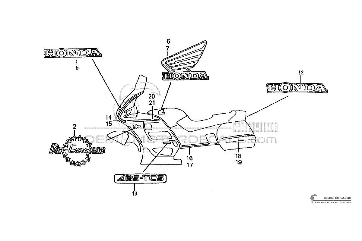 Adesivi per Honda ST1100 ABS PAN EUROPEAN 1992 - Rosso • Honda Adesivi OEM