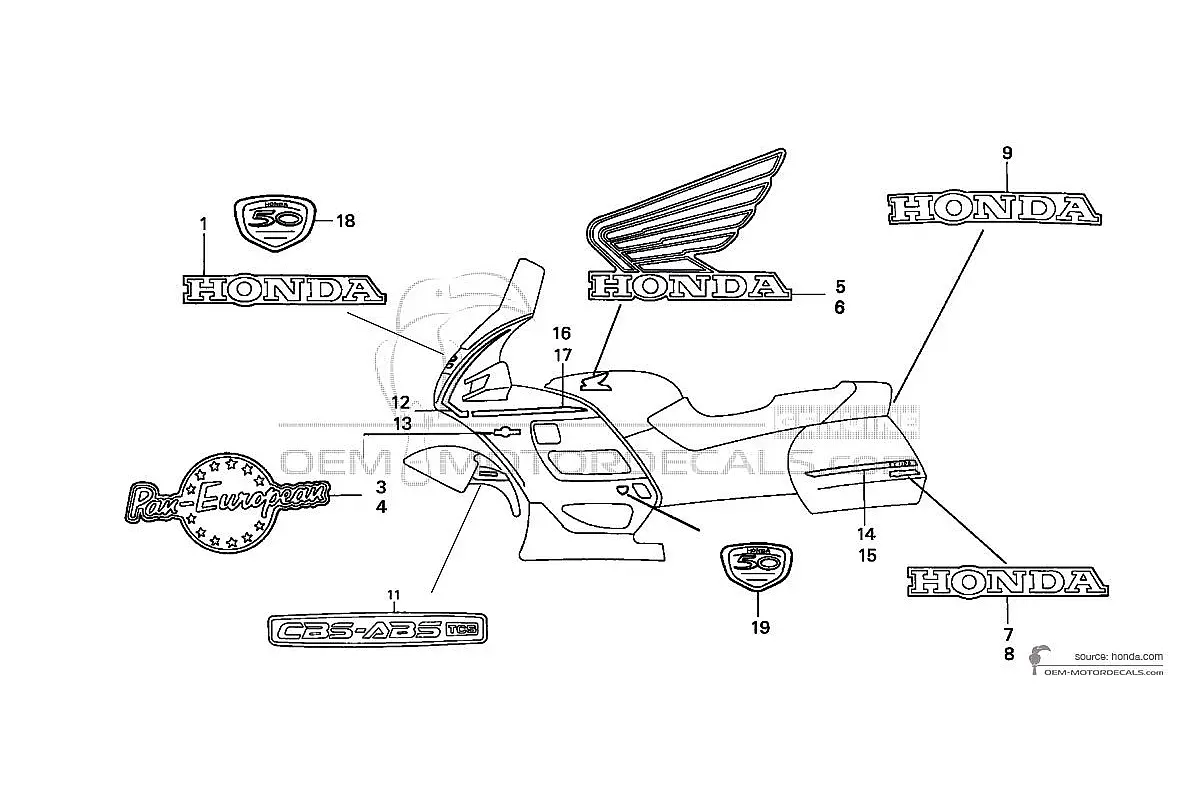 Autocollants pour Honda ST1100 ABS  PAN EUROPEAN 50TH Anniversary 1999 - D'or • Honda Autocollants OEM