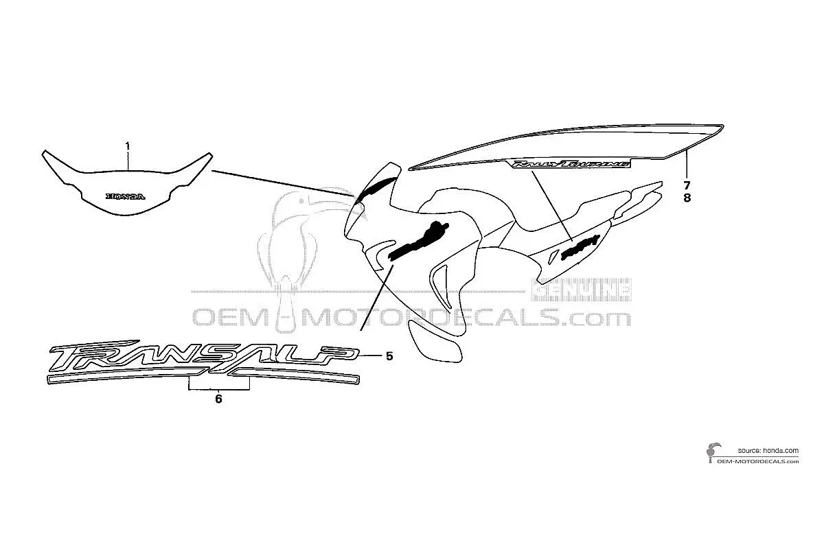 Decals for Honda XL650V TRANSALP 2005 - Silver • Honda OEM Decals