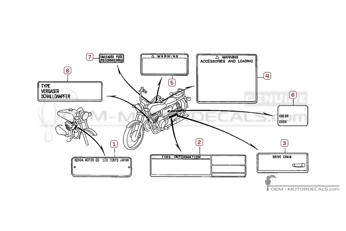 Étiquettes d'avertissement pour CA125 REBEL 1996 • Honda Autocollants OEM