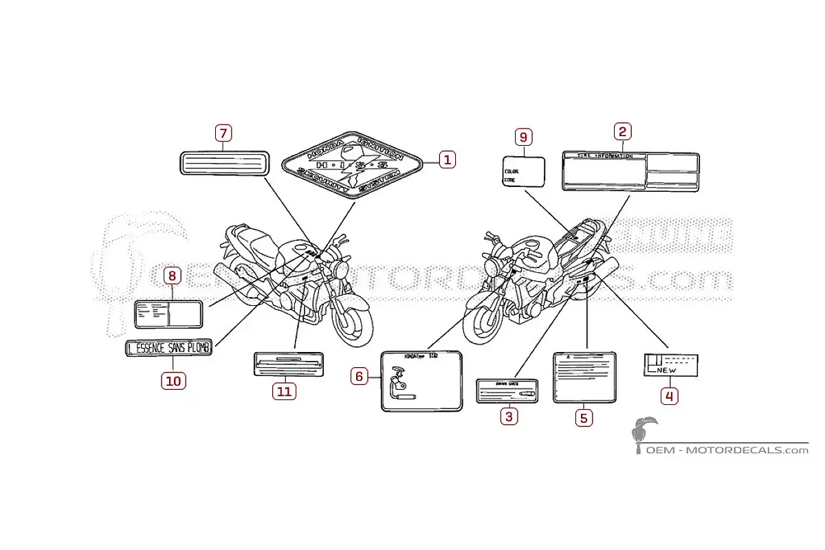 Caution labels for CB1100 2001 • Honda OEM Decals