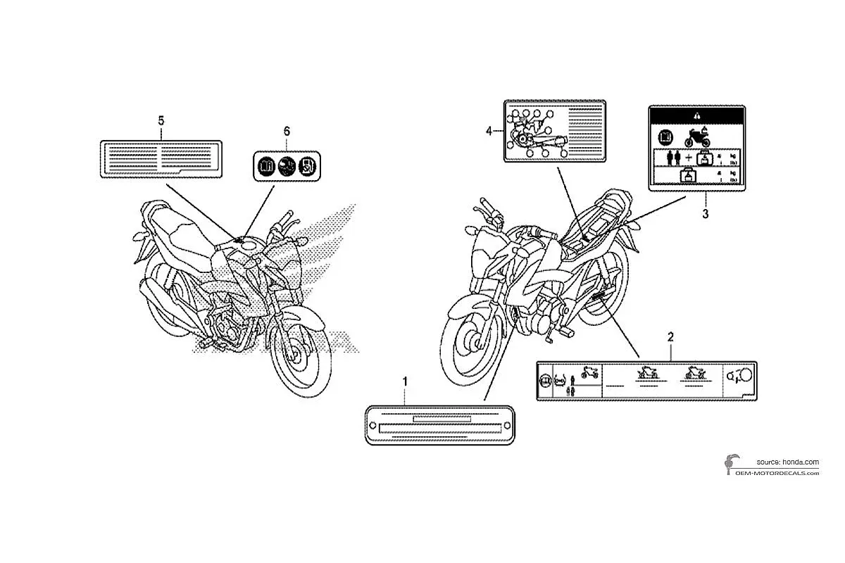 Naklejki do Honda CB125F - Etykiety ostrzegawcze • Honda Naklejki OEM