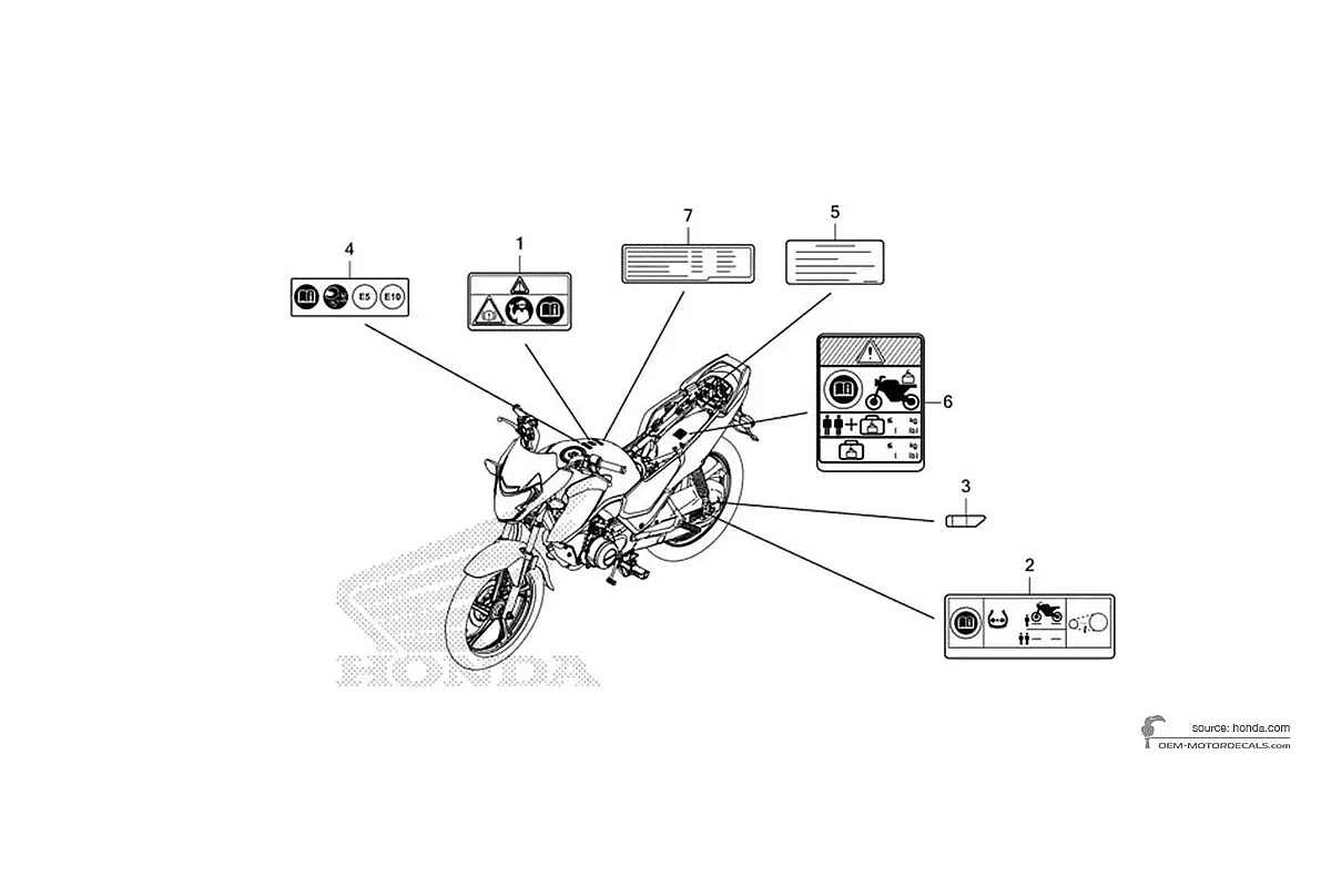 Autocollants pour Honda CB125F 2024 - Étiquettes de mise en garde • Honda Autocollants OEM