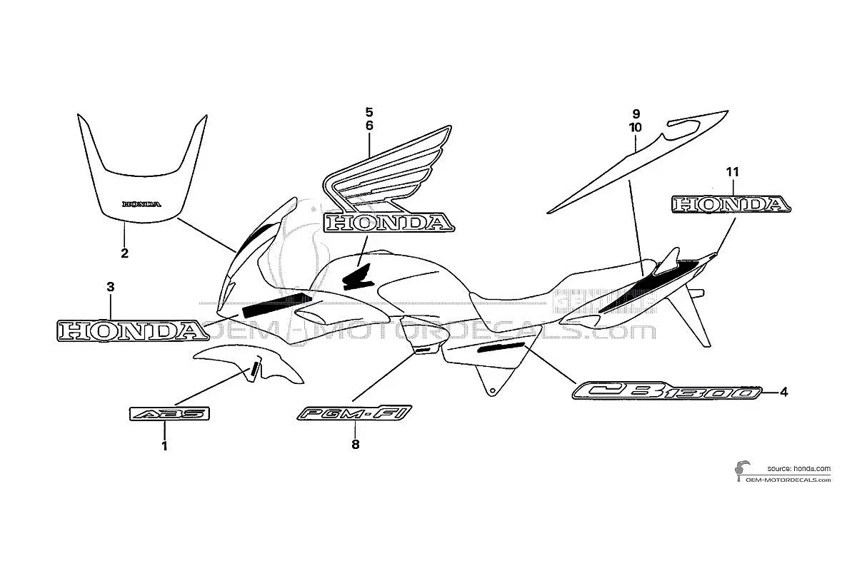 Decals for Honda CB1300S 2007 - White • Honda OEM Decals