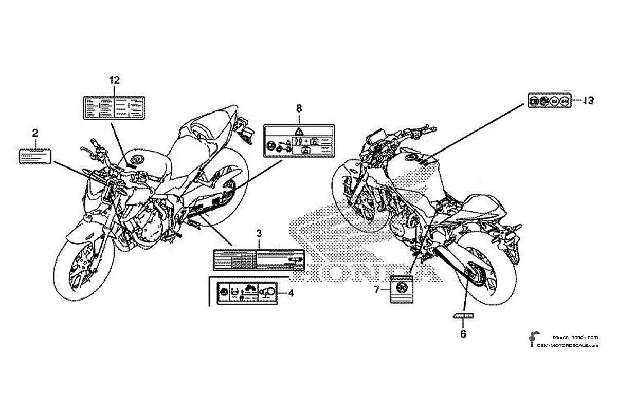 Naklejki do Honda CB500F - Etykiety ostrzegawcze • Honda Naklejki OEM
