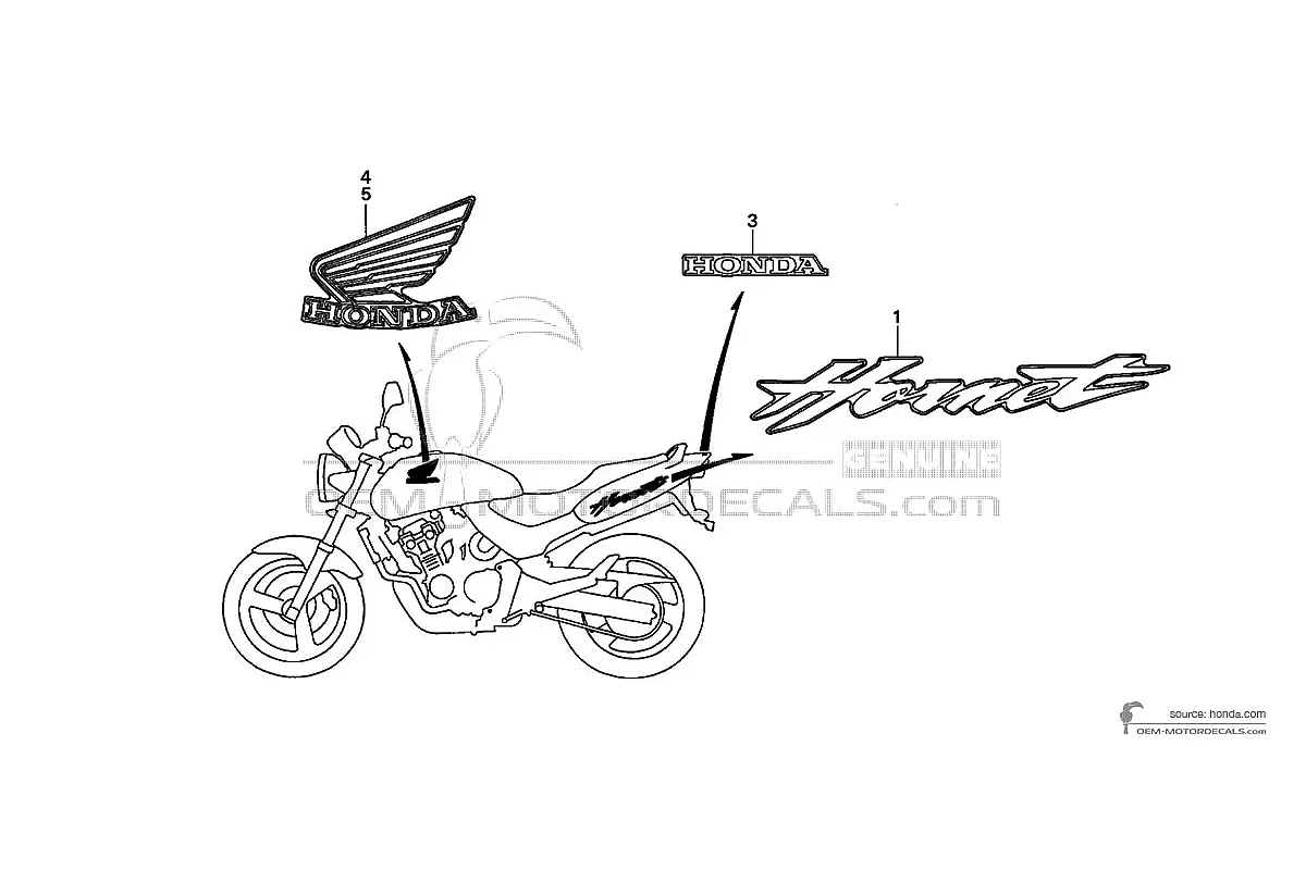 Decals for Honda CB600F HORNET 2002 - Yellow • Honda OEM Decals