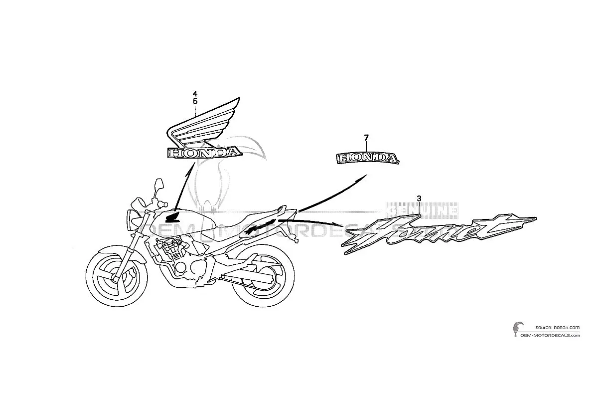 Decals for Honda CB600F HORNET 2003 - Silver • Honda OEM Decals