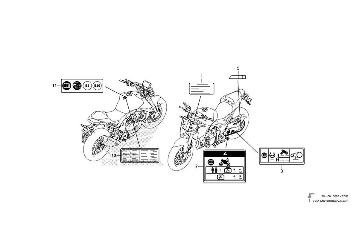 Naklejki do Honda CB750 HORNET 2023 - Etykiety ostrzegawcze • Honda Naklejki OEM