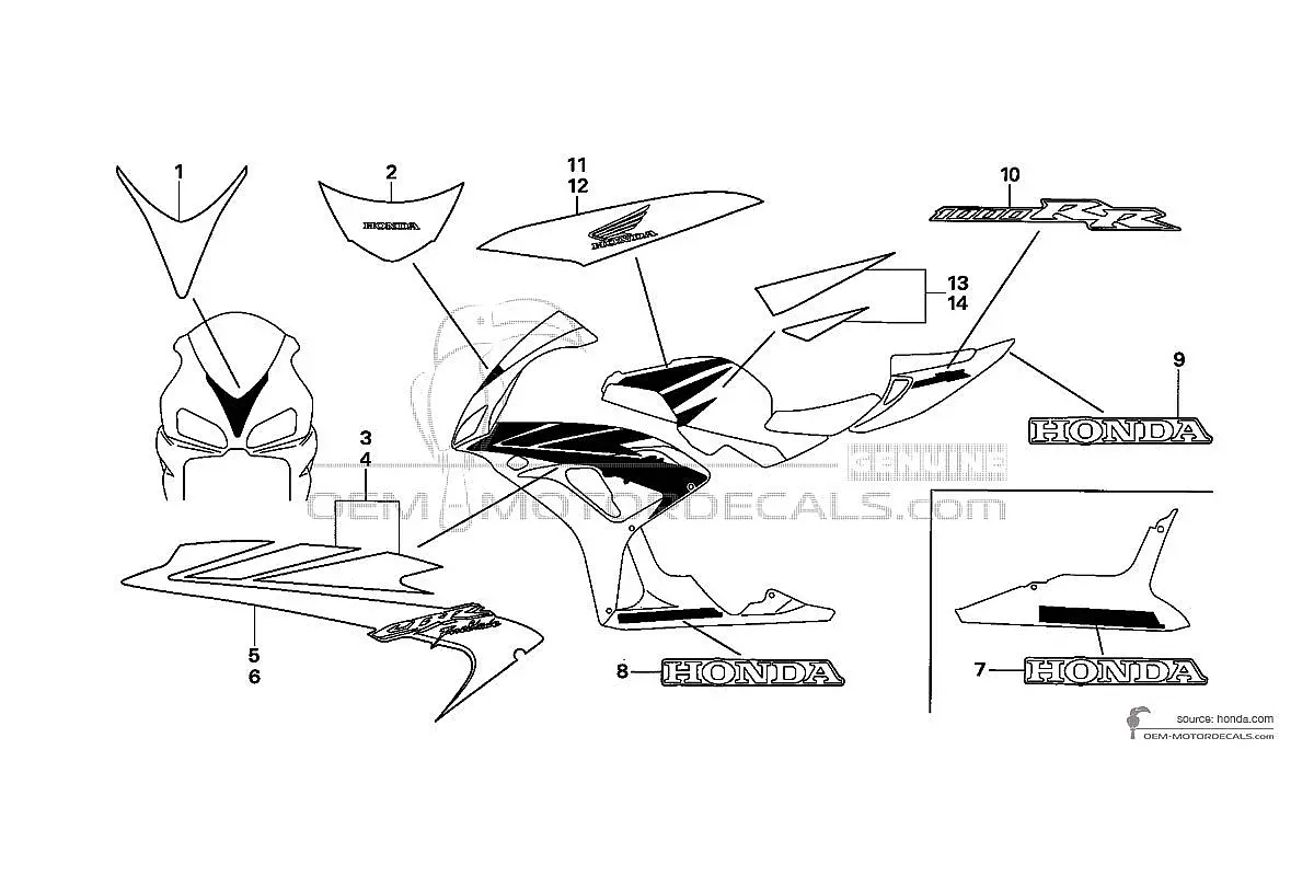 Pegatinas para Honda CBR1000RR FIREBLADE 2006 - Plata • Honda Pegatinas OEM