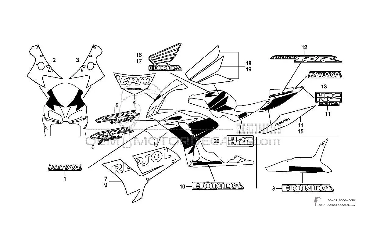 Stickers voor Honda CBR1000RR FIREBLADE 2007 - Oranje • Honda OEM Stickers