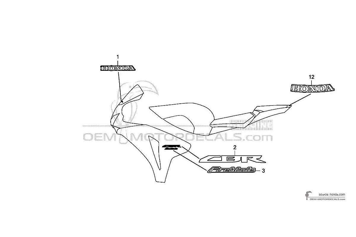 Adesivi per Honda CBR1000RR FIREBLADE 2008 - Nero • Honda Adesivi OEM