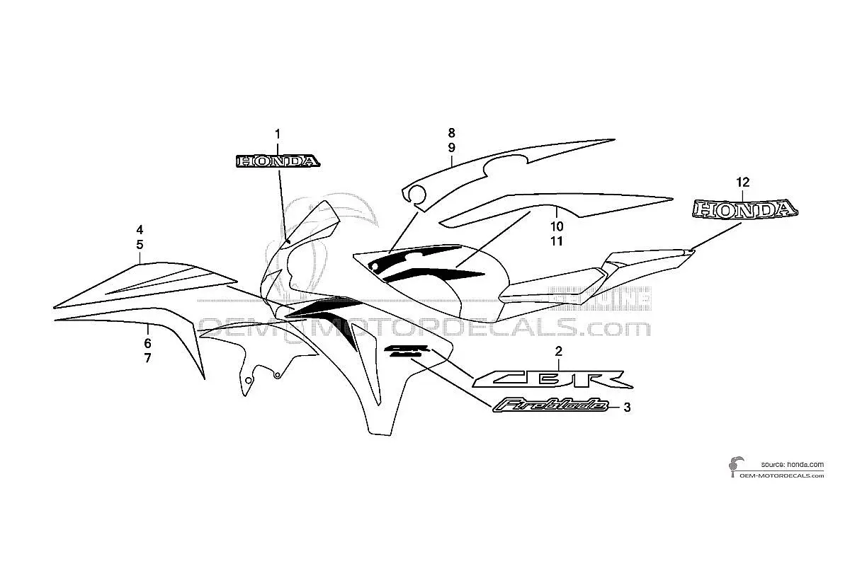Adesivi per Honda CBR1000RR FIREBLADE 2008 - Rosso • Honda Adesivi OEM