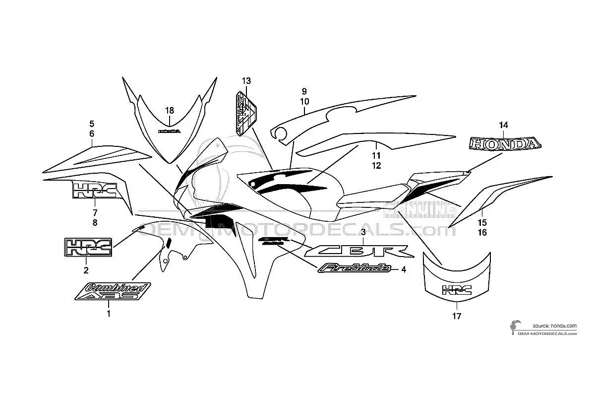 Adesivi per HONDA CBR1000RR FIREBLADE 2009 - Bianco • Honda Adesivi OEM