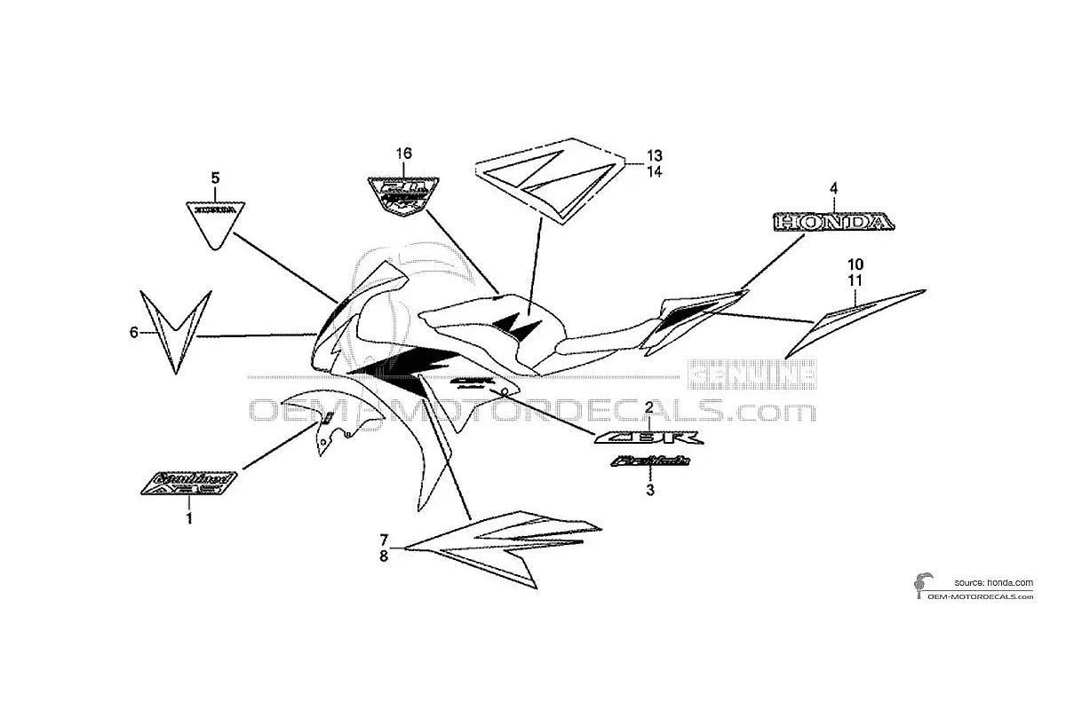 Pegatinas para HONDA CBR1000RR FIREBLADE 2012 - Blanco • Honda Pegatinas OEM
