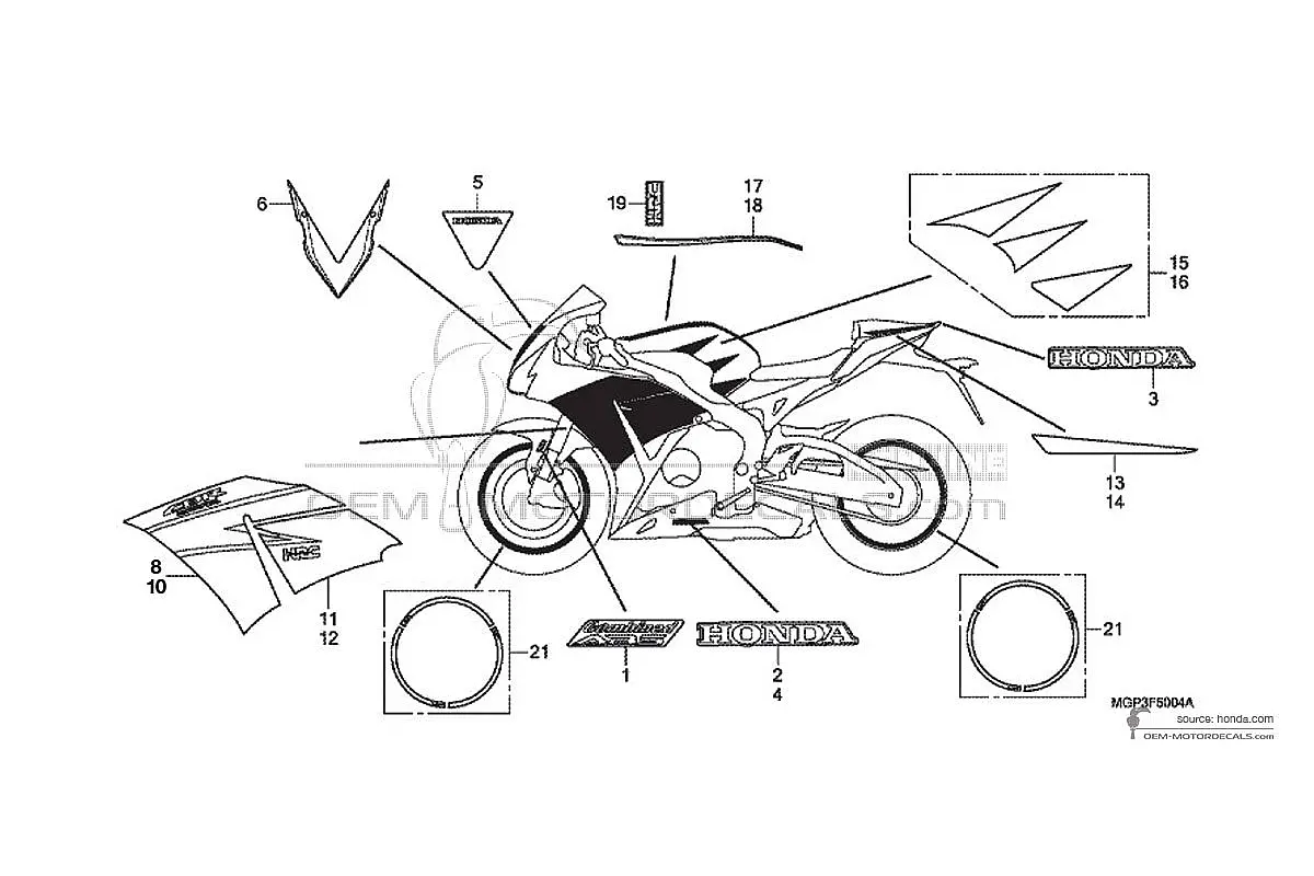 Pegatinas para HONDA CBR1000RR FIREBLADE SP  2014 - Blanco (HRC Tricolor) • Honda Pegatinas OEM