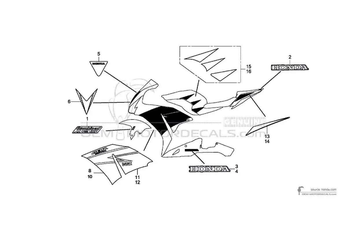 Pegatinas para HONDA CBR1000RR FIREBLADE 2015 - Blanco (HRC Tricolor) • Honda Pegatinas OEM