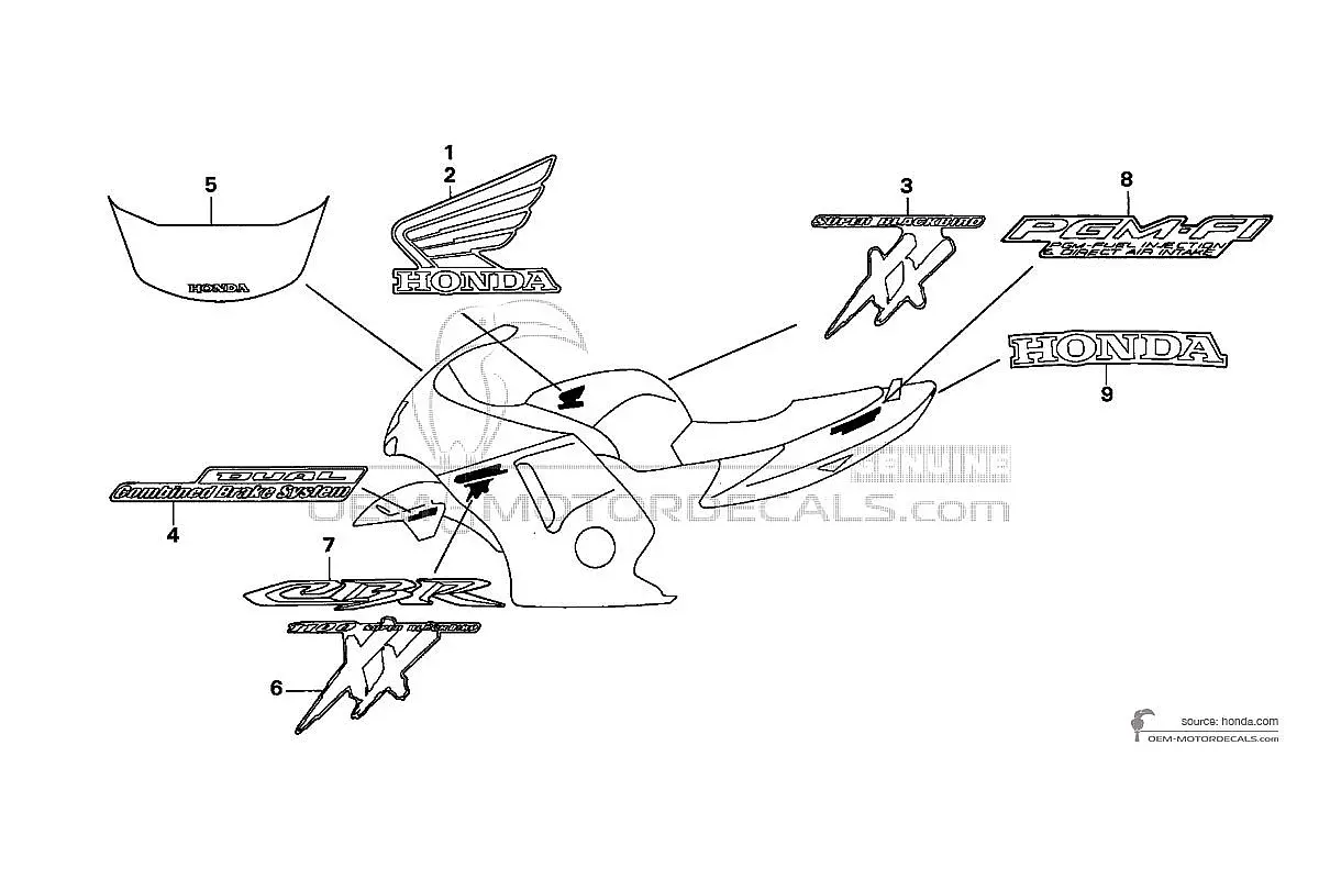 Autocollants pour Honda CBR1100XX SUPER BLACKBIRD 2006 - Noir • Honda Autocollants OEM