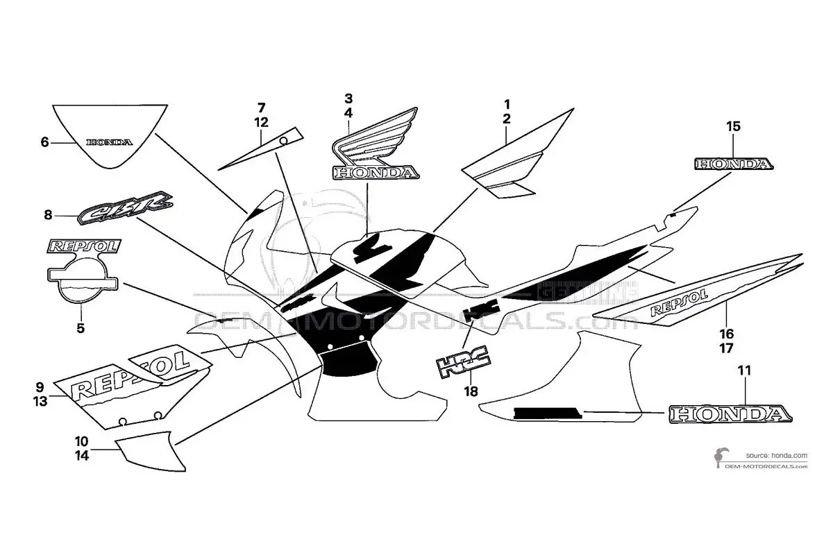 Stickers voor Honda CBR125R 2006 - Oranje • Honda OEM Stickers