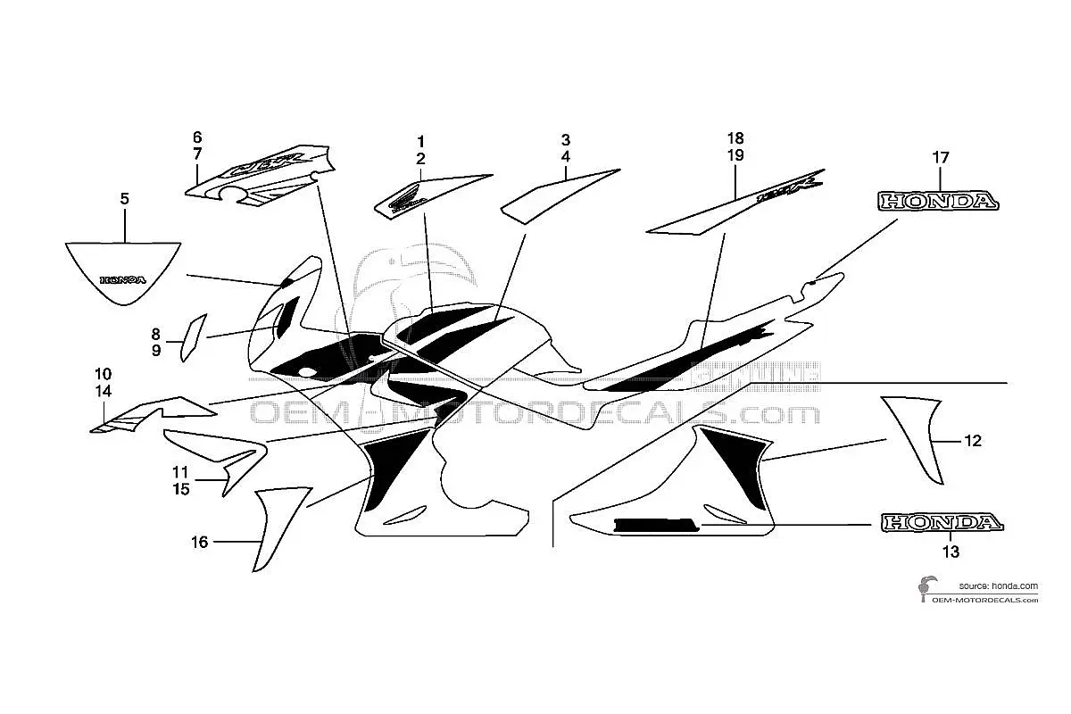Naklejki do Honda CBR125R 2008 - Czerwony • Honda Naklejki OEM