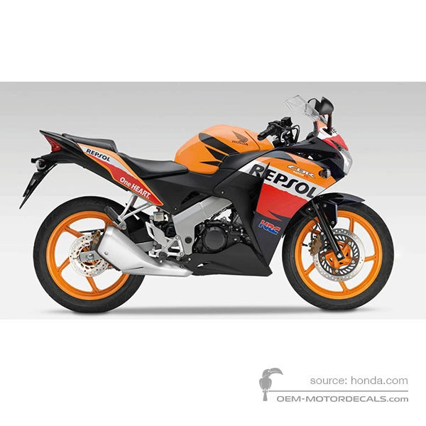 Stickers voor Honda CBR125R 2012 - Oranje • Honda OEM Stickers