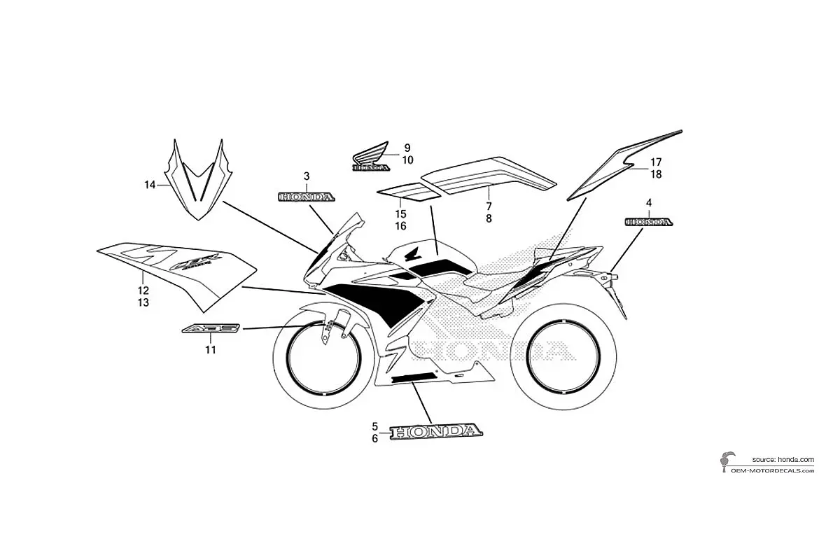 Adesivi per Honda CBR500R 2023 - Nero • Honda Adesivi OEM