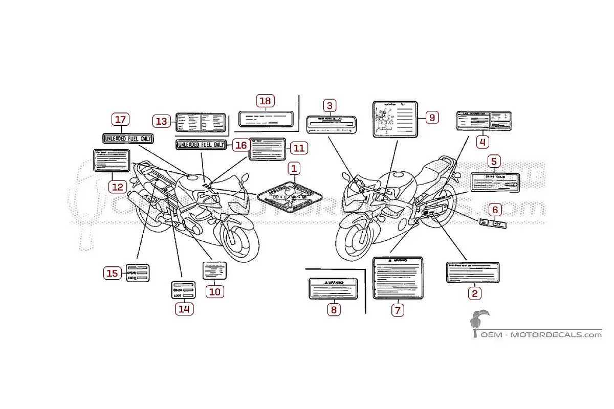 Stickers voor Waarschuwingslabels • Honda OEM Stickers
