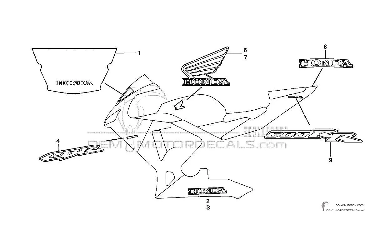 Stickers voor Honda CBR600RR 2004 - Zwart • Honda OEM Stickers