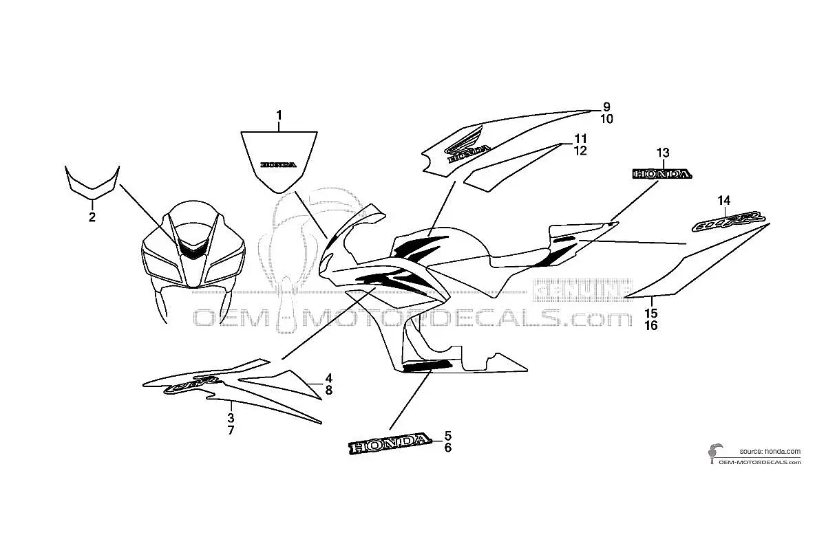 Aufkleber für Honda CBR600RR 2007 - Rot • Honda OEM-Aufkleber