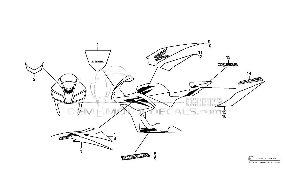 Aufkleber für Honda CBR600RR 2008 - Weiss • Honda OEM-Aufkleber