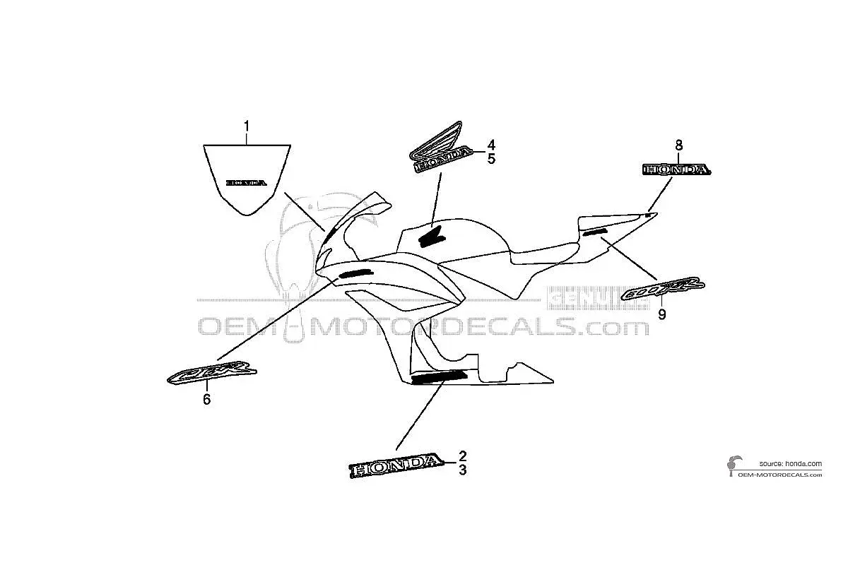 Aufkleber für Honda CBR600RR 2007 - Schwarz • Honda OEM-Aufkleber