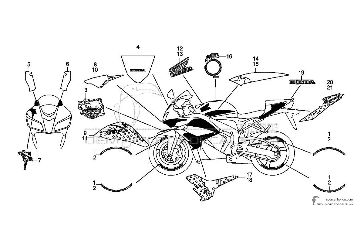 Decals for Honda CBR600RR 2009 - White Special • Honda OEM Decals