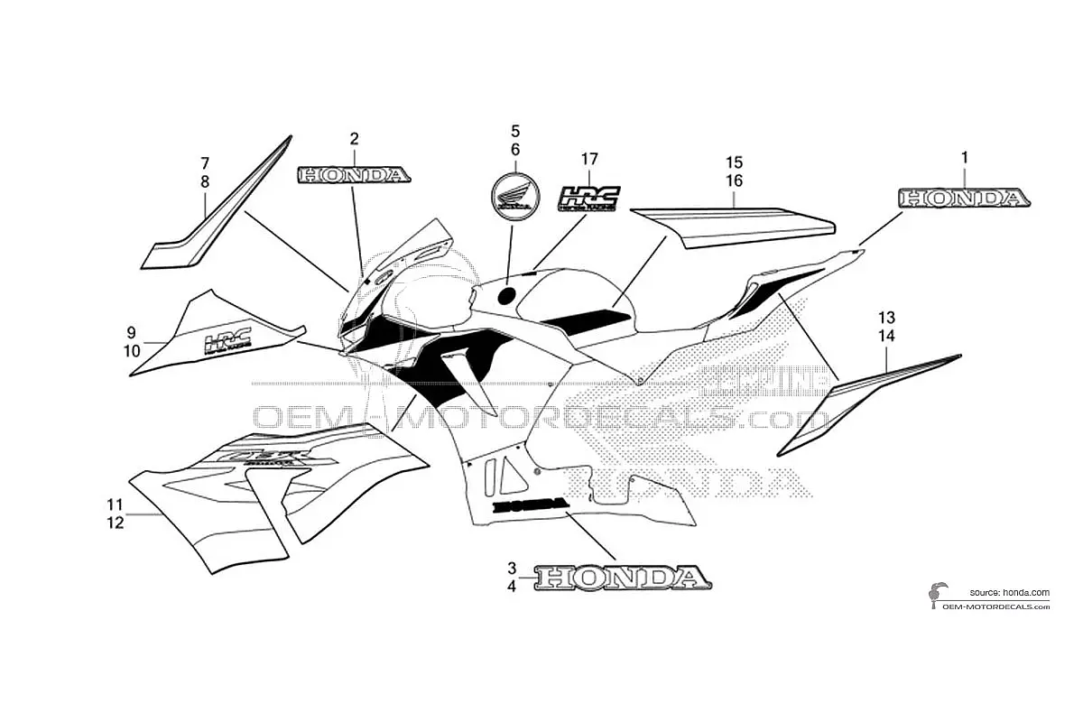 Pegatinas para Honda CBR600RR 2024 - Rojo • Honda Pegatinas OEM