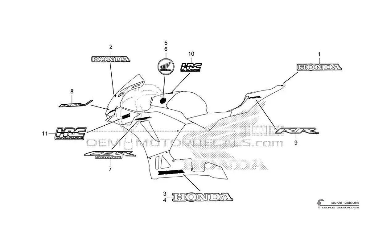 Pegatinas para Honda CBR600RR 2025 - Negro • Honda Pegatinas OEM