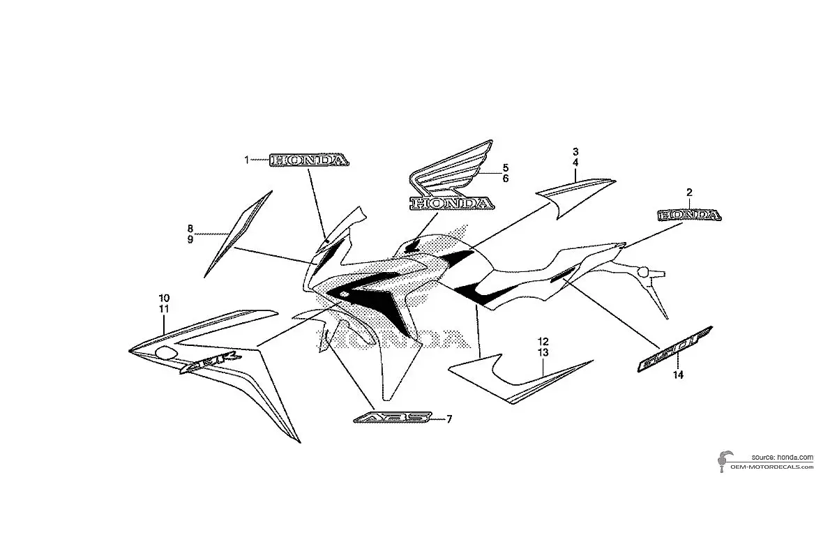 Decals for Honda CBR650F 2015 - White • Honda OEM Decals
