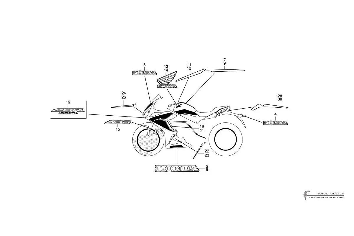 Adesivi per Honda CBR650R 2021 - Nero • Honda Adesivi OEM