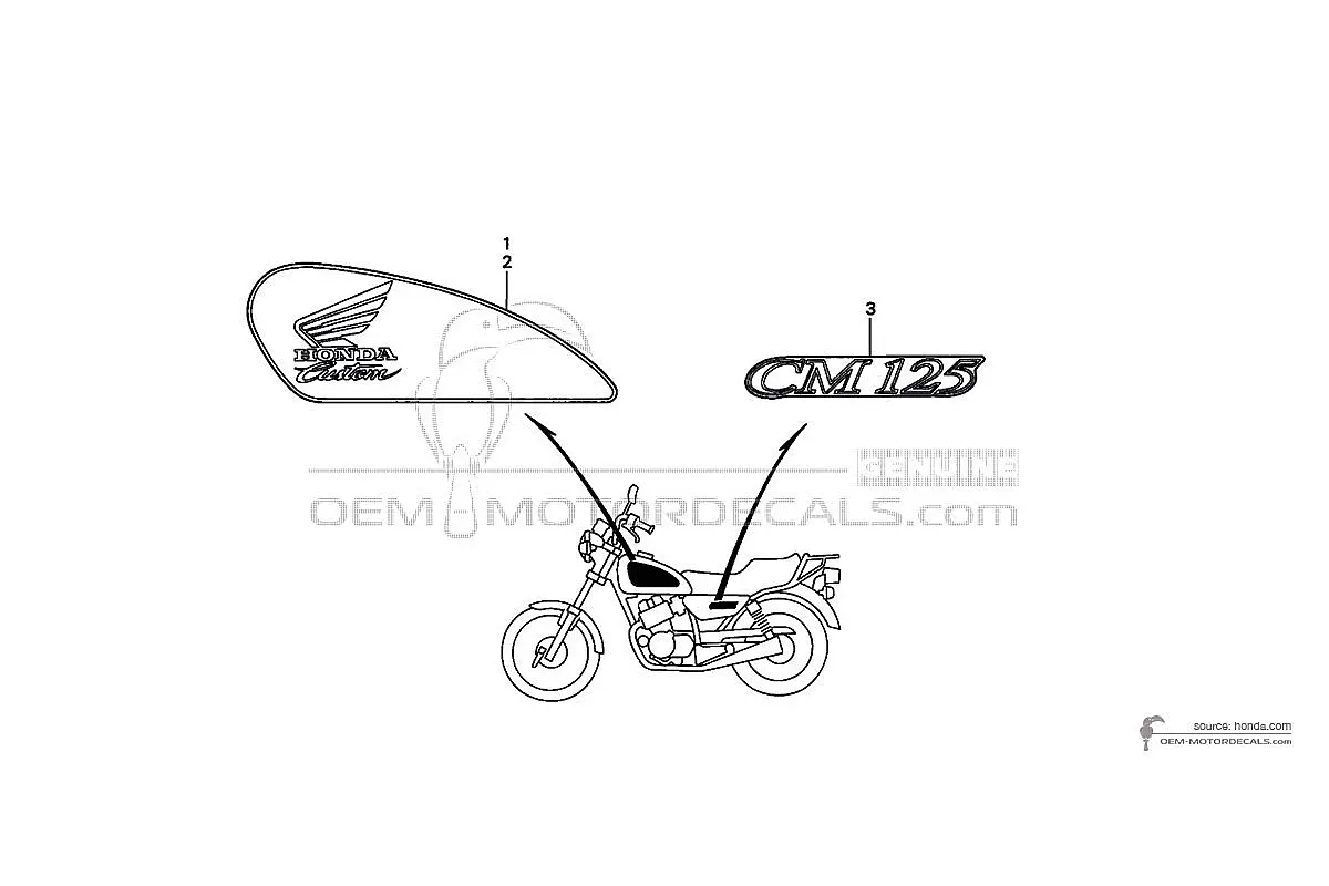 Decals for Honda CM125C CUSTOM 1999 - Red • Honda OEM Decals