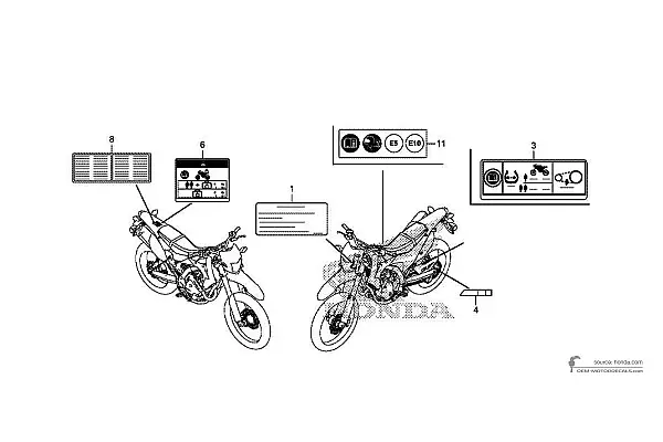 Honda CRF250L 2019 - Etykiety ostrzegawcze