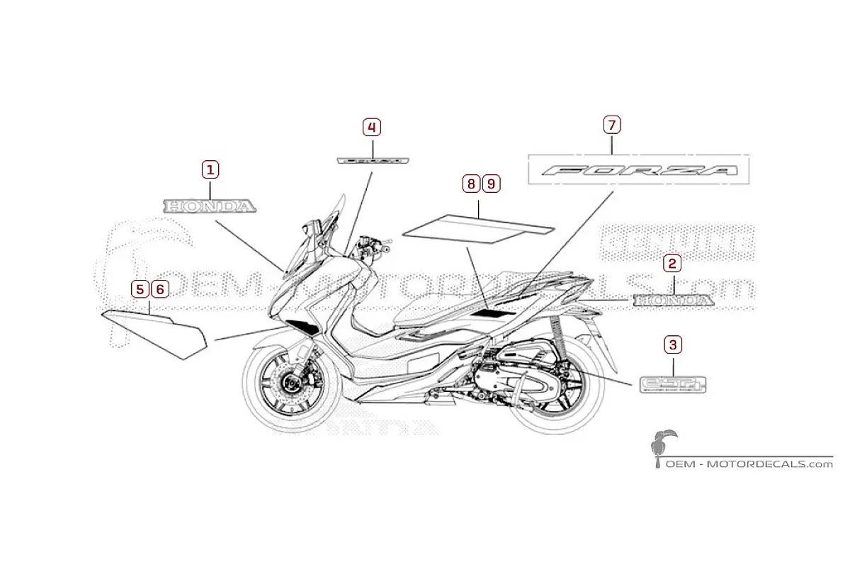 Stickers voor Honda FORZA 125 2026 • Honda OEM Stickers