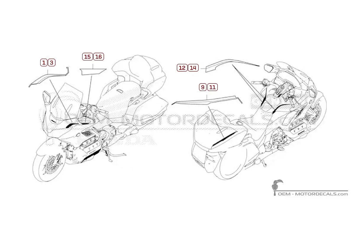 Decals for Honda GL1800 GOLD WING Tour Deluxe 2024 • Honda OEM Decals