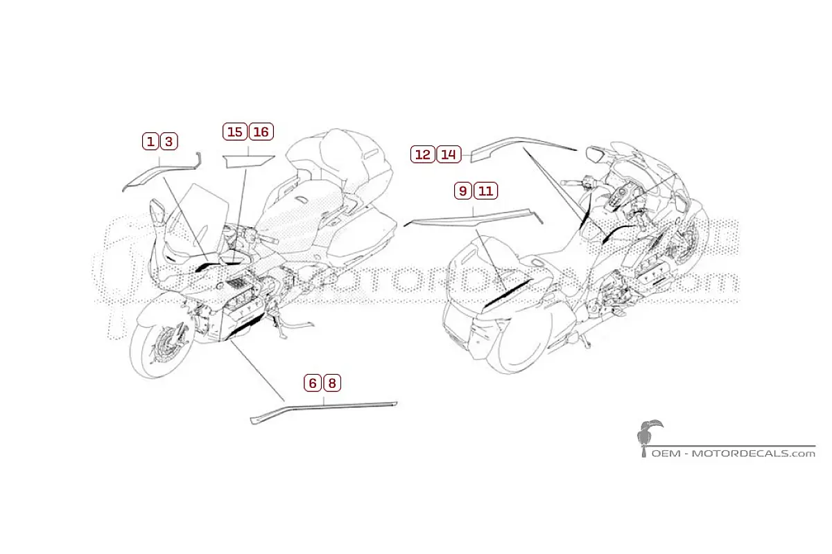 Autocollants pour Honda GL1800 GOLD WING Tour Deluxe 2024 • Honda Autocollants OEM