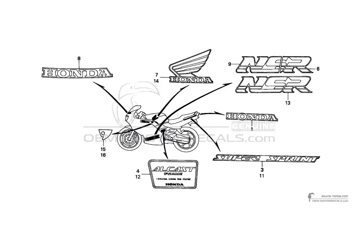 Aufkleber für Honda NSR125 1993 - Gelb • Honda OEM-Aufkleber