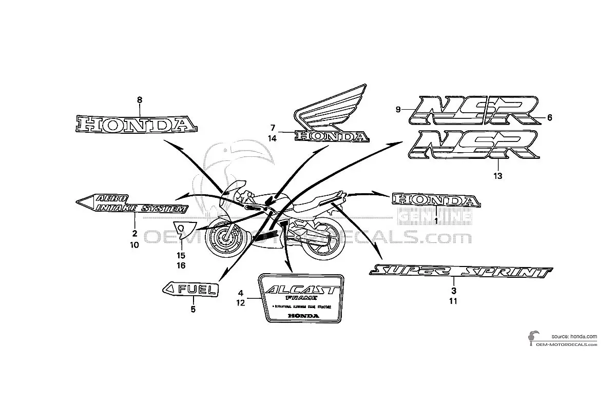 Adesivi per Honda NSR125 1993 - Rosso • Honda Adesivi OEM