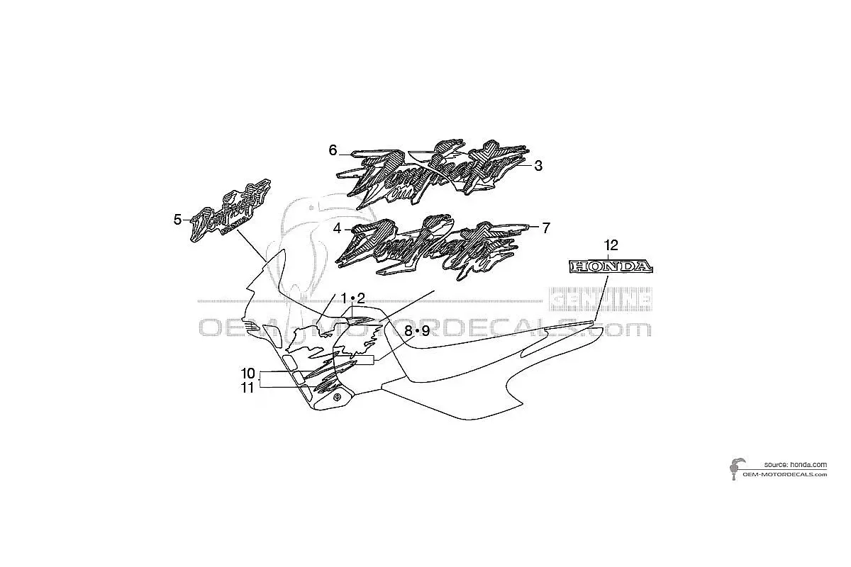 Stickers voor Honda NX650 DOMINATOR 1995 - Zwart • Honda OEM Stickers