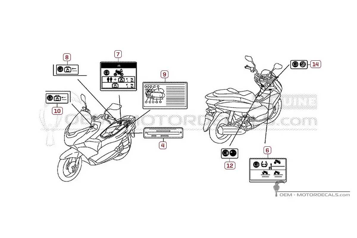 Aufkleber für Warnhinweise • Honda OEM-Aufkleber