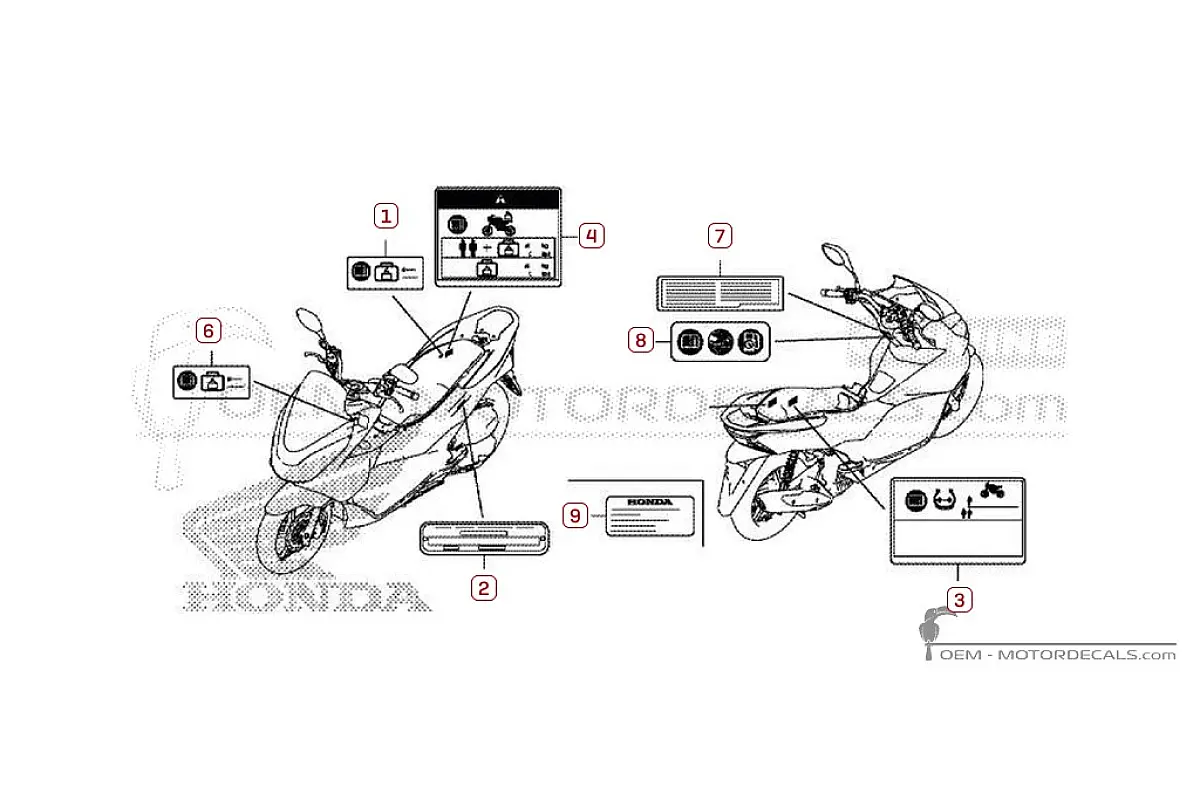 Adesivi per Etichette di avvertenza • Honda Adesivi OEM