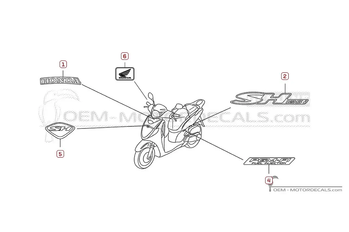 Pegatinas para Honda SH125i 2008 • Honda Pegatinas OEM