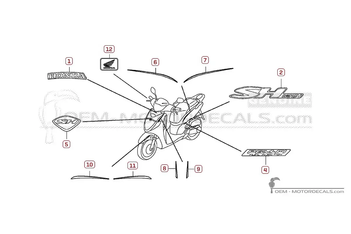 Decals for Honda SH125i R 2009 • Honda OEM Decals
